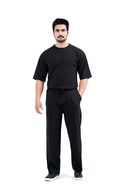 Men's Textured Comfort Track Suit (Full Set) – Black