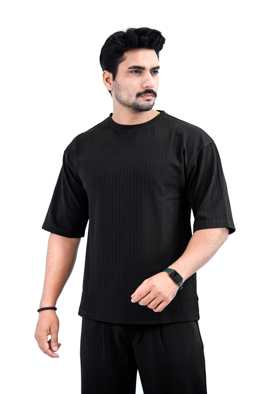 Drop-Shoulder Poly T-Shirt – Black