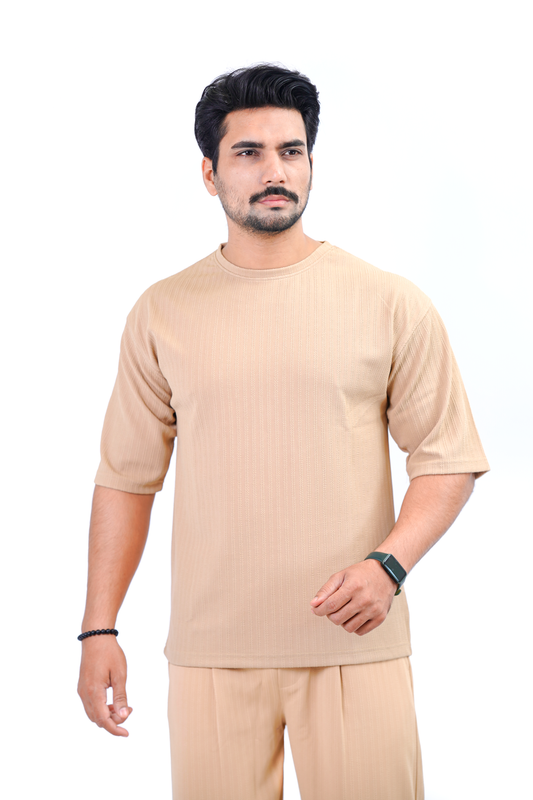 Drop-Shoulder Poly T-Shirt – Beige