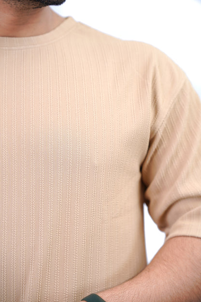 Drop-Shoulder Poly T-Shirt – Beige