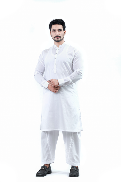 Men’s Shalwar Kameez – White (Cotton Fabric)