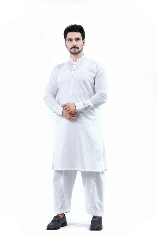 Men’s Shalwar Kameez – White (Cotton Fabric)