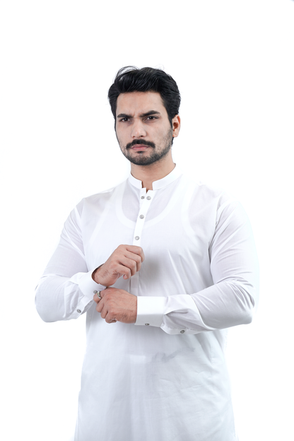 Men’s Shalwar Kameez – White (Cotton Fabric)