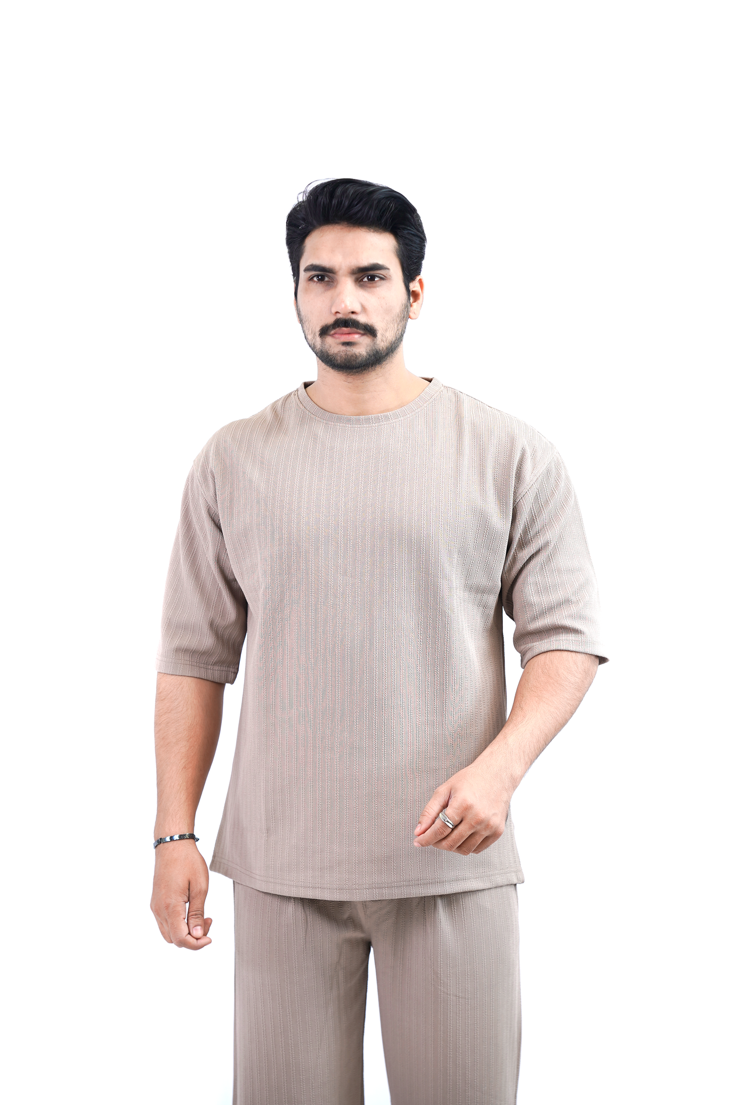 Drop-Shoulder Poly T-Shirt – Light Grey