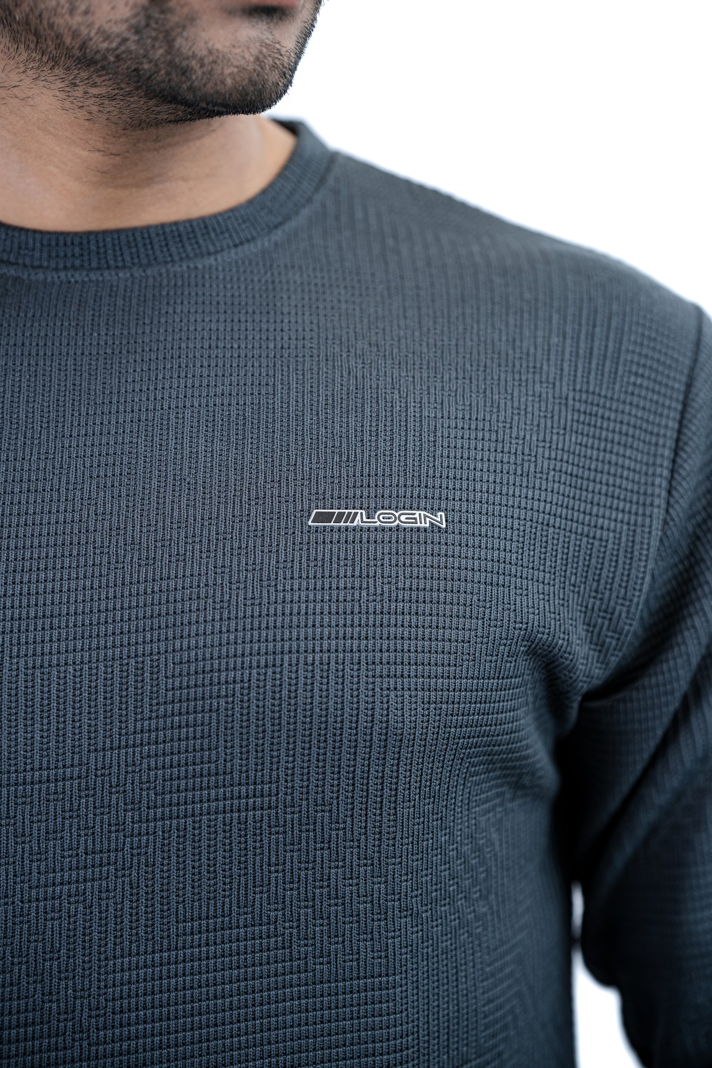 Charcoal – Men’s Textured Waffle Knit Crewneck