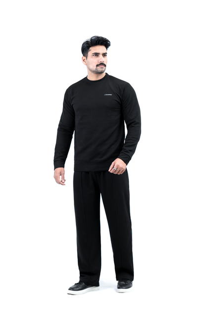 Men’s Textured Waffle Knit Crewneck – Black