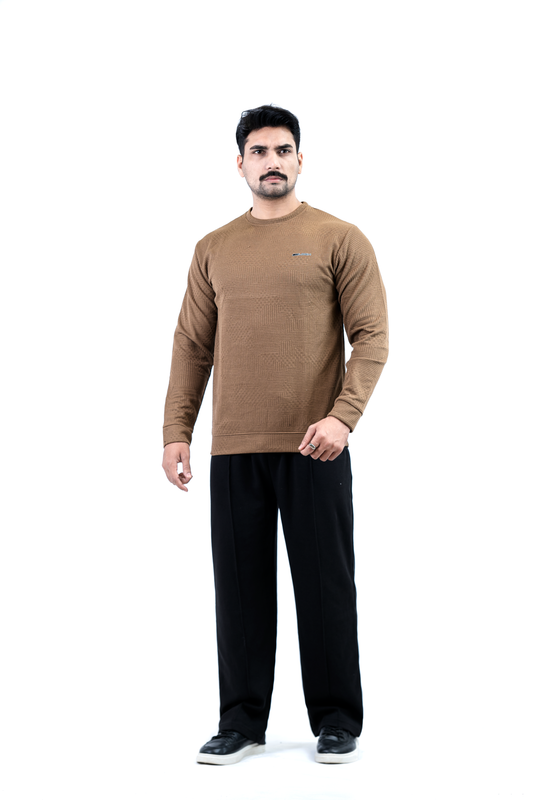 Brown – Men’s Textured Waffle Knit Crewneck