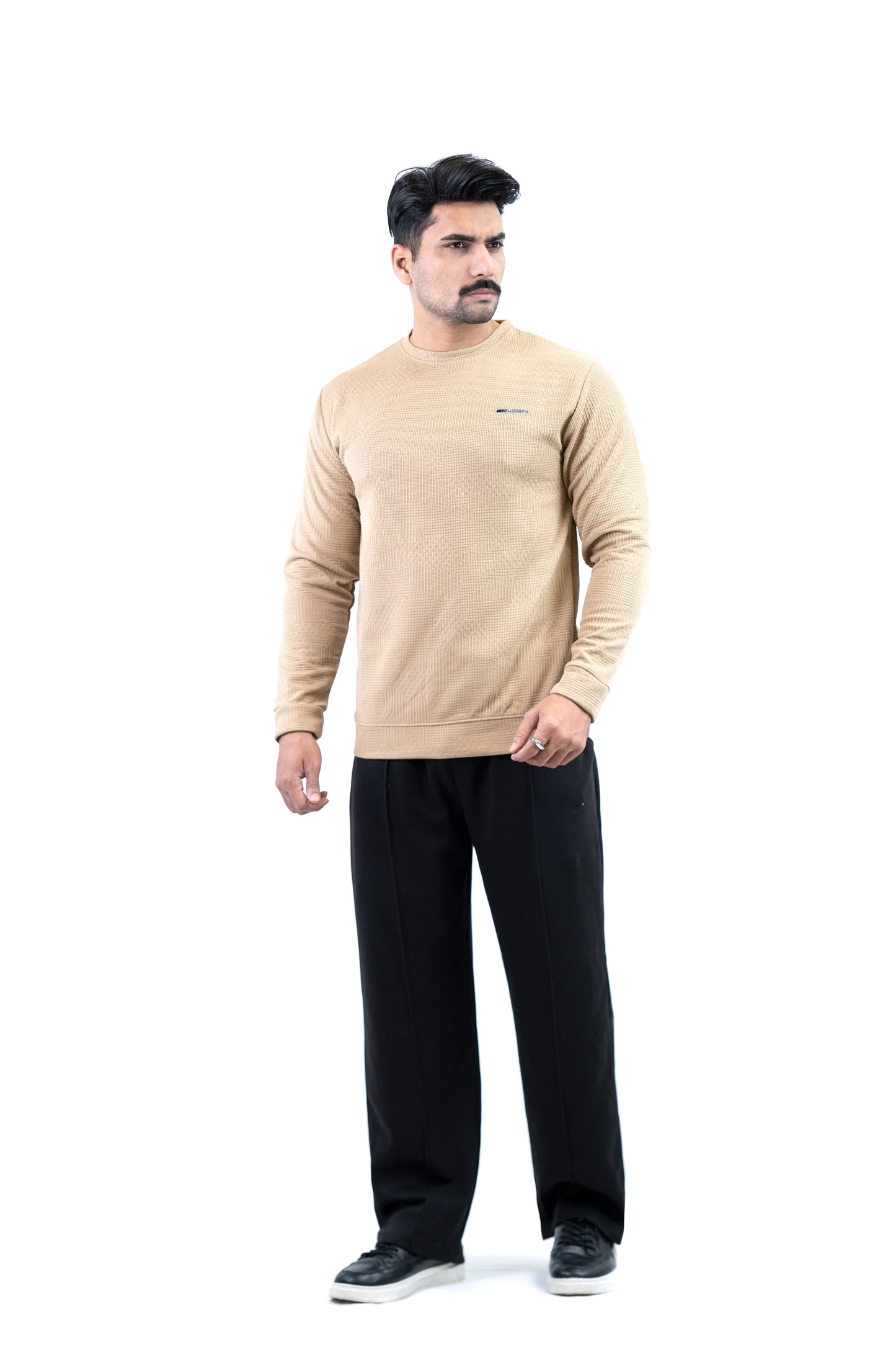 Khaki – Men’s Textured Waffle Knit Crewneck