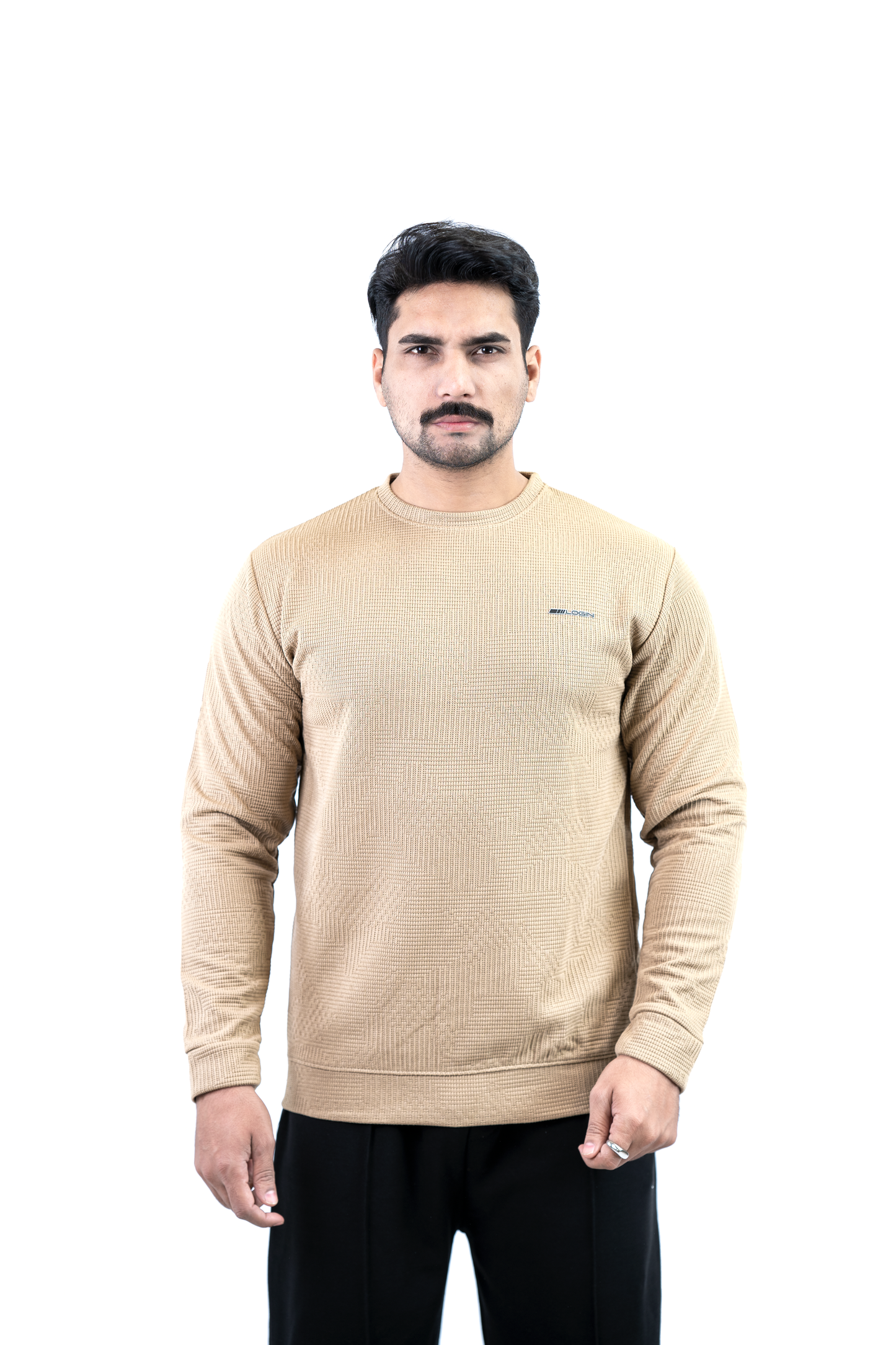 Khaki – Men’s Textured Waffle Knit Crewneck