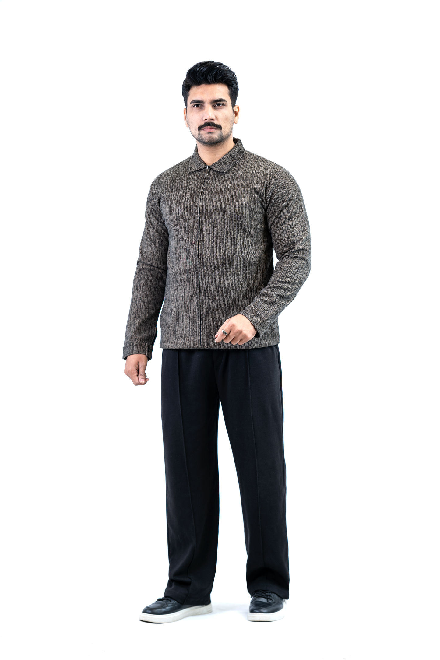 Men’s Checkered Zip Jacket – Brownish-Grey