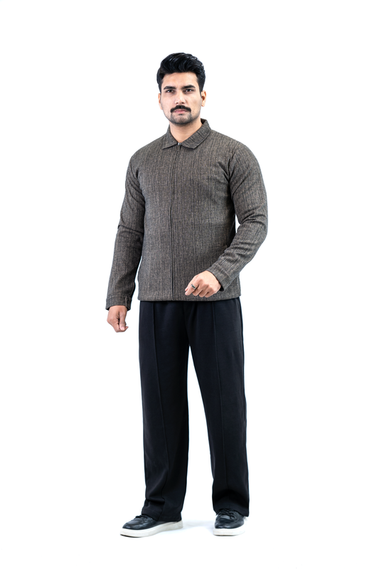 Men’s Checkered Zip Jacket – Brownish-Grey