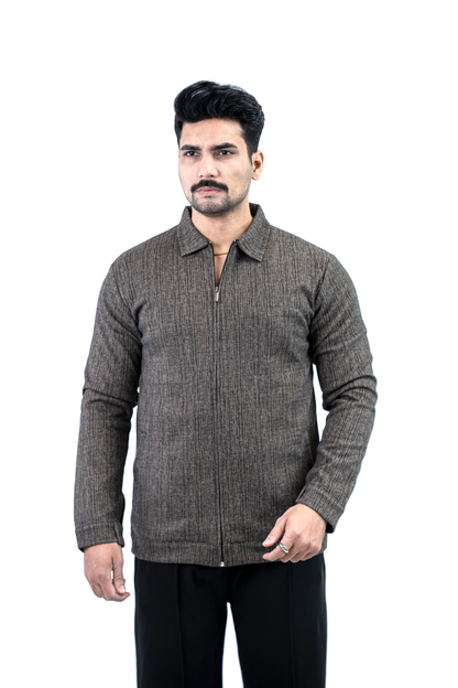 Men’s Checkered Zip Jacket – Brownish-Grey