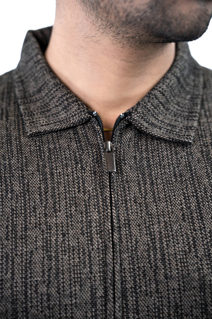 Men’s Checkered Zip Jacket – Brownish-Grey