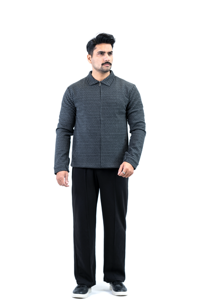 Men’s Checkered Zip Jacket – Charcoal Grey