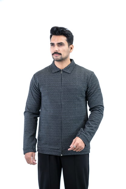 Men’s Checkered Zip Jacket – Charcoal Grey