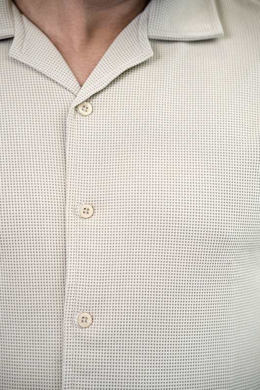 Men's Cuban Collar Shirt – Beige | Cotton-Polyester / Knit Blend