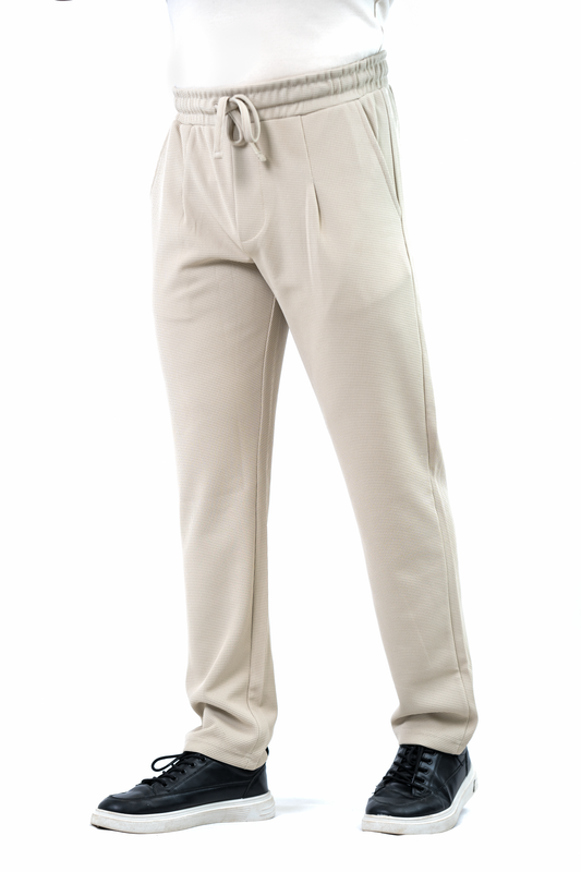 Men's Comfort Relax-Fit Trouser – Beige | Cotton-Polyester / Knit Blend