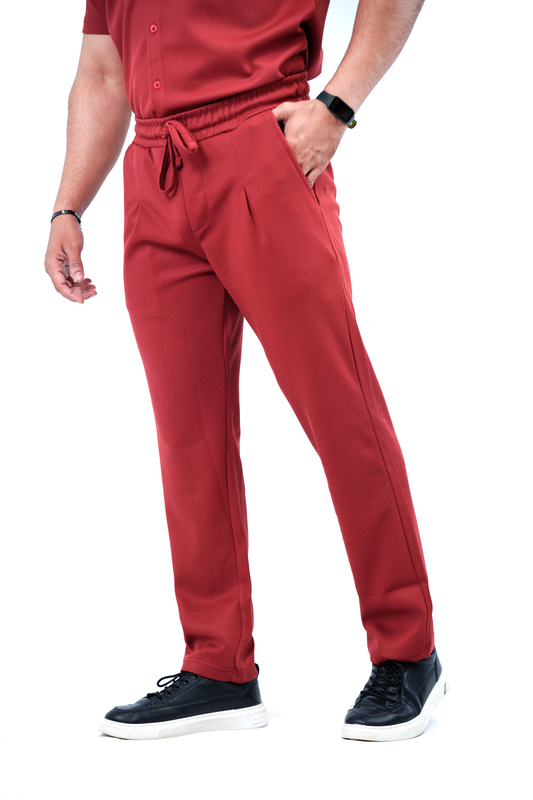 Men's Comfort Relax-Fit Trouser – Red | Cotton-Polyester / Knit Blend