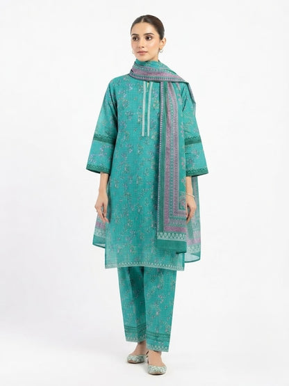 Graceful Teal Printed 3-Piece Lawn Suit