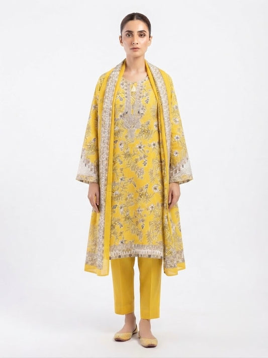 Sunshine Yellow Floral 3-Piece Lawn Suit