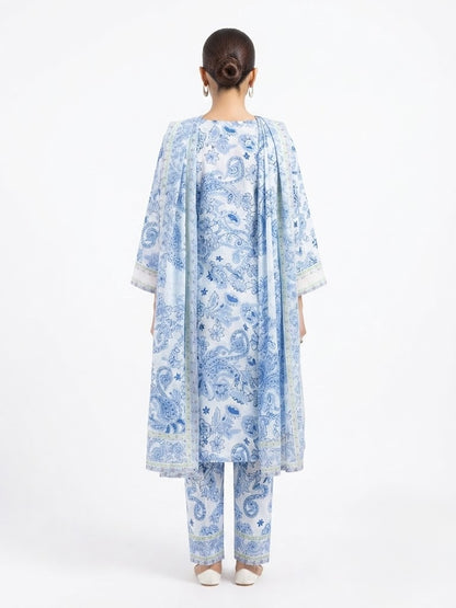 Elegant Sky Blue Floral 3-Piece Lawn Suit