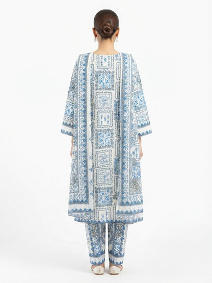 Elegant Blue & White Printed 3-Piece Lawn Suit