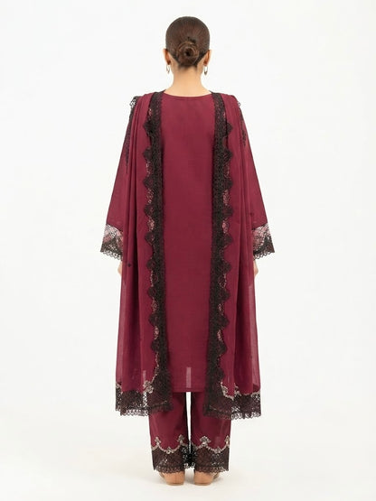 Luxury Maroon Embroidered 3-Piece Lawn Suit