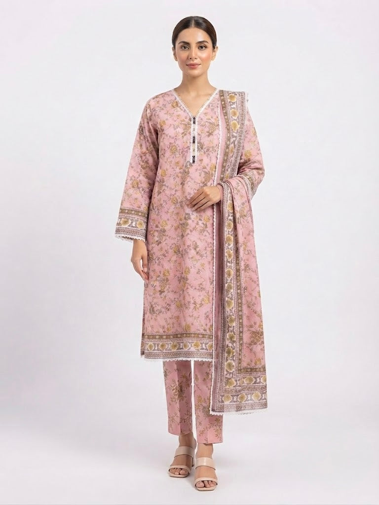LOGIN Women's 3-Piece Printed Lawn Suit