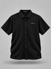 Men's Black Textured  Half Sleeve Shirt