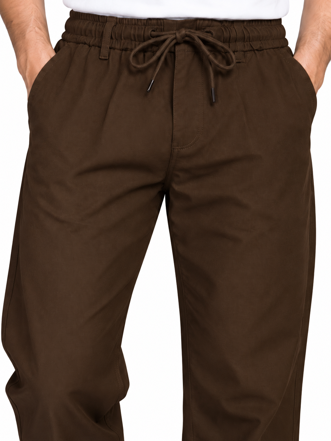 Men’s Brown Relaxed Fit Drawstring Cargo-Style Pants