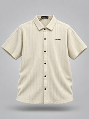 Cream Eyelet Textured Short Sleeve Shirt