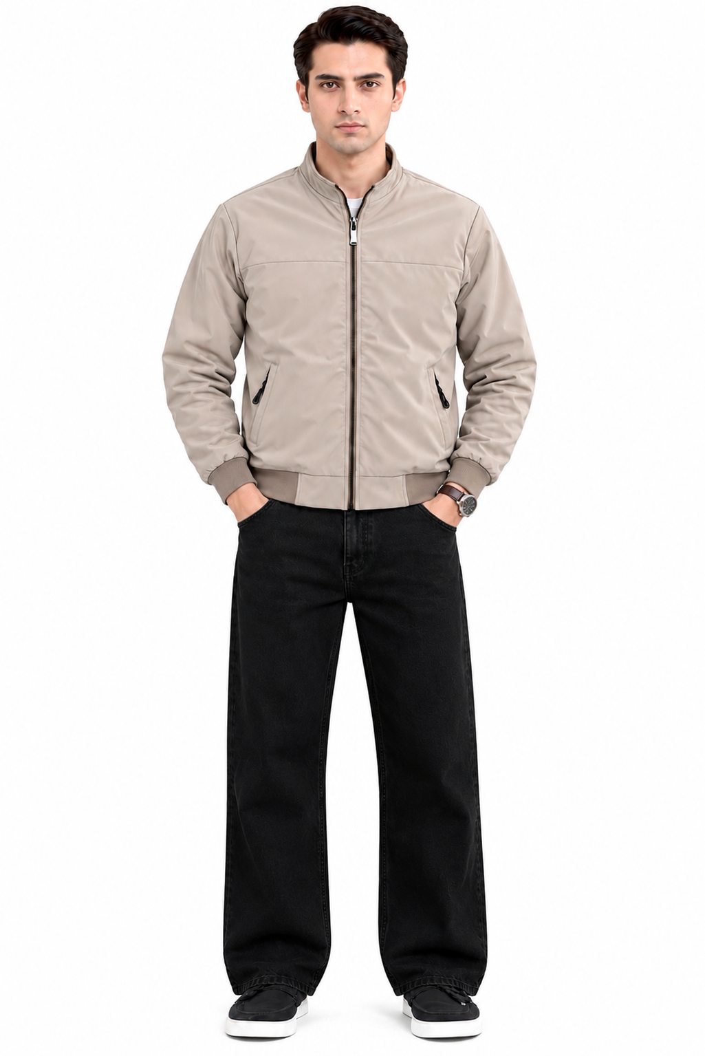 Men's Beige Premium Zip-Up Jacket