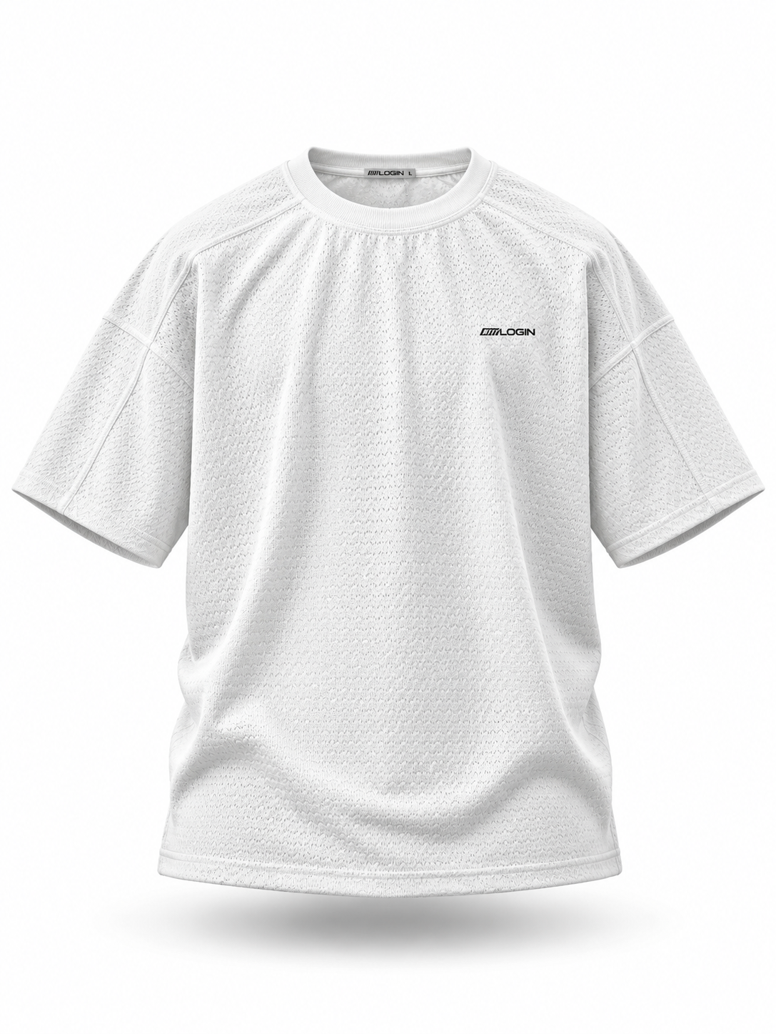 LOGIN Men's White Oversized Mesh T-Shirt