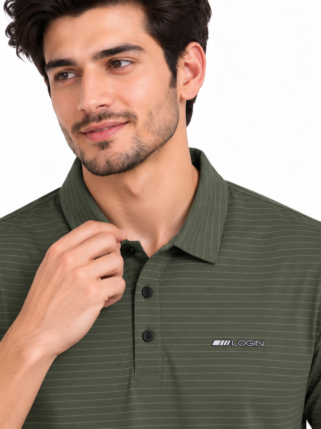 Men’s Olive Green Striped Polo Shirt