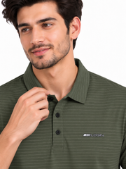 Men’s Olive Green Striped Polo Shirt