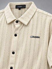 Men's Cream Textured Half Sleeve Shirt