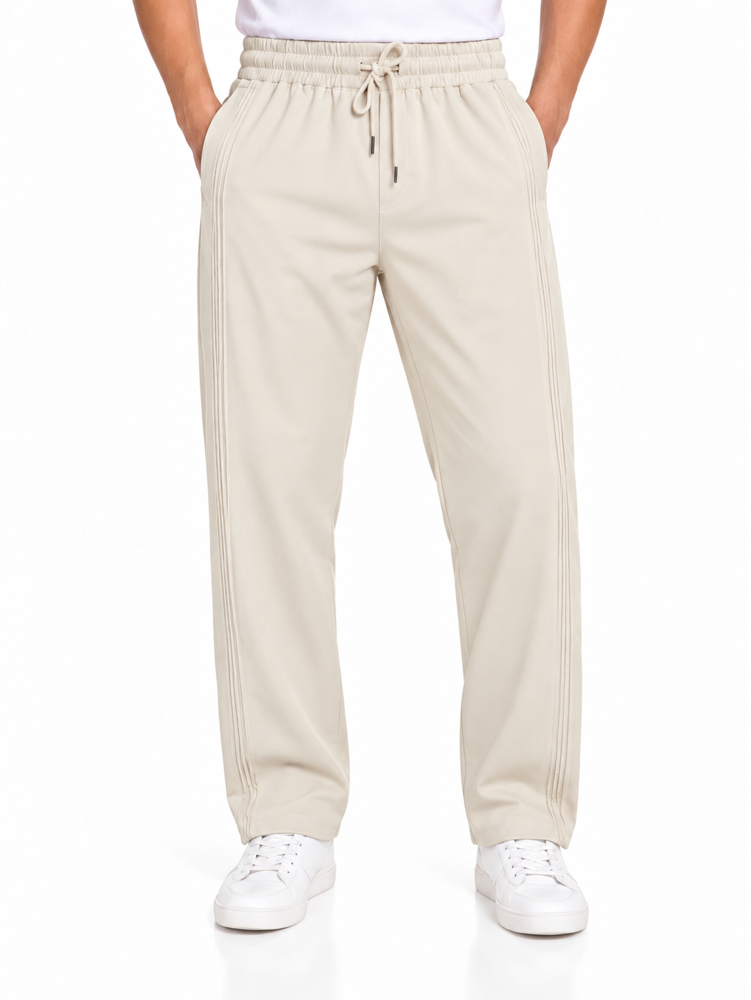 Men's Cream Relaxed Fit Trousers