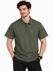 Men’s Olive Green Striped Polo Shirt