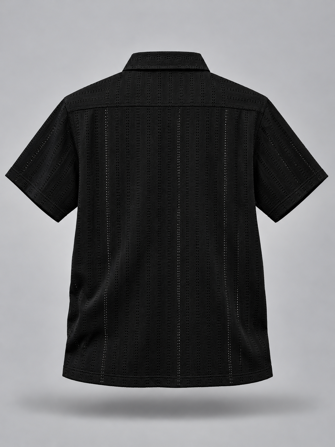 Men's Black Textured  Half Sleeve Shirt