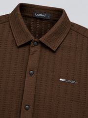 Men's Brown Textured Half Sleeve Shirt