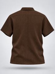 Men's Brown Textured Half Sleeve Shirt