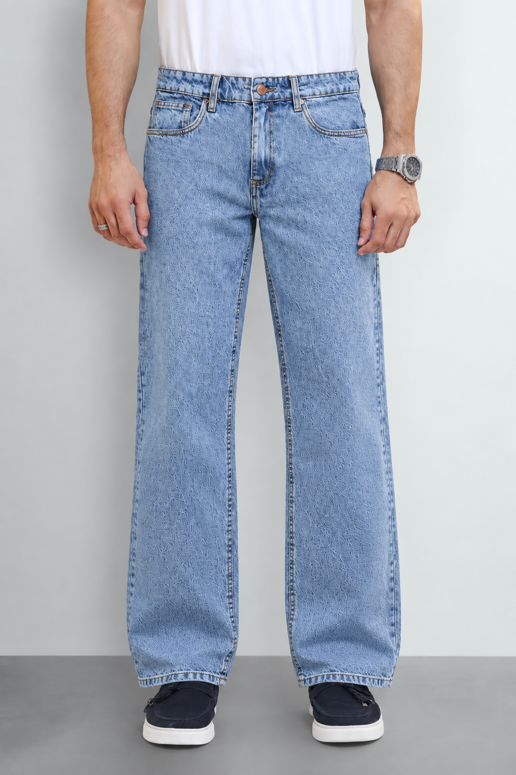 Men’s Light Blue Wide Leg Denim Jeans