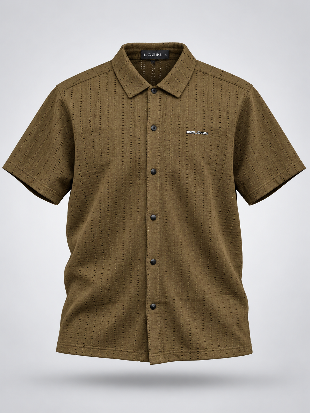 Men's Olive Khaki Textured Half Sleeve Shirt
