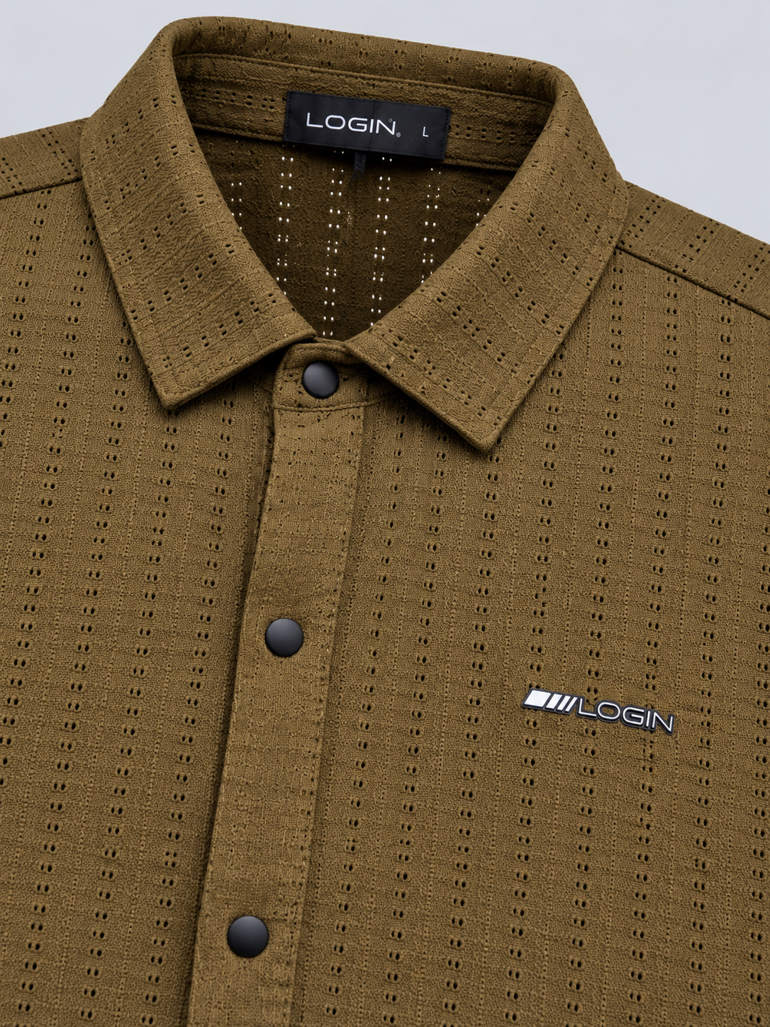 Men's Olive Khaki Textured Half Sleeve Shirt
