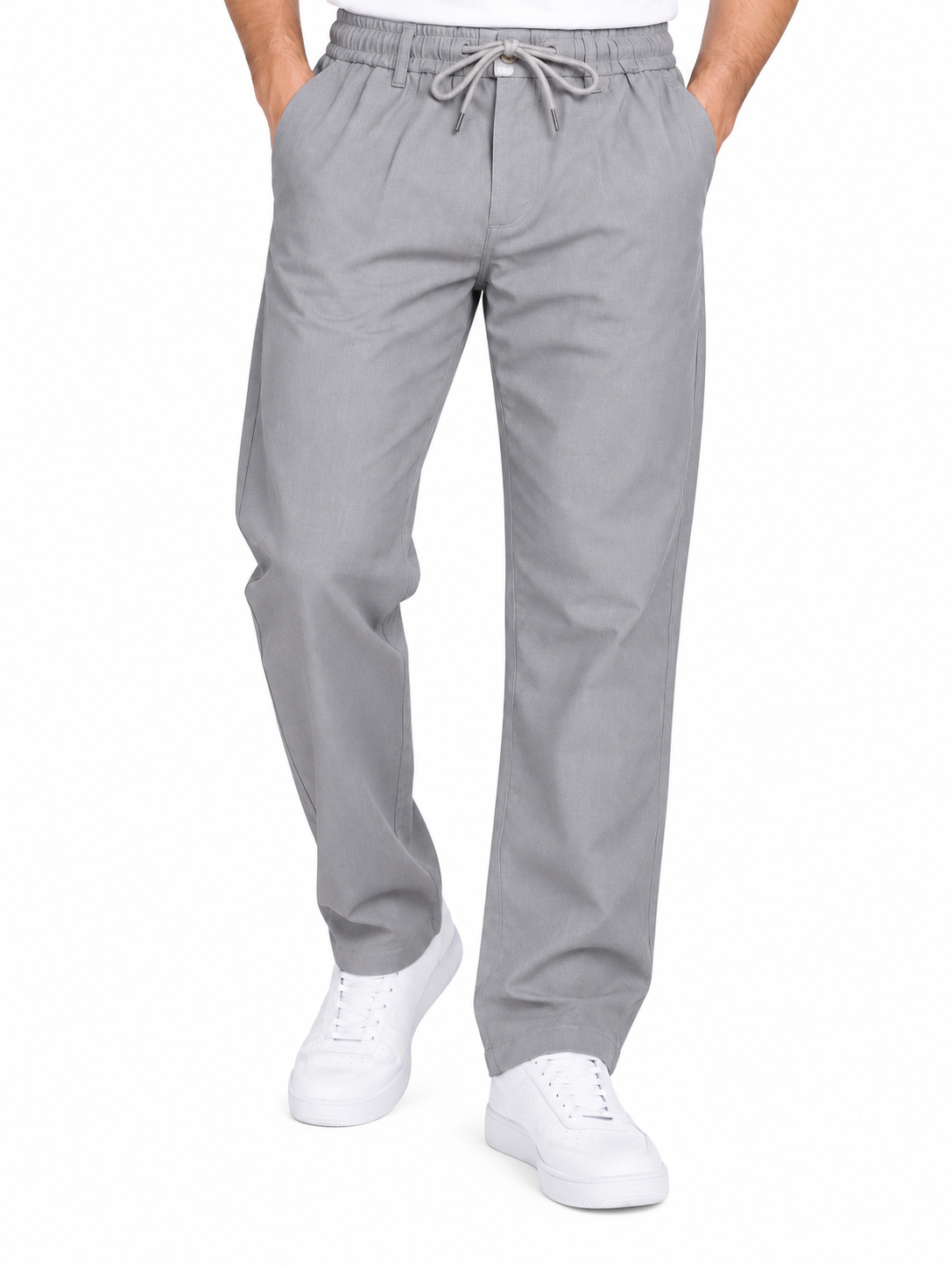 Men’s Light Grey Drawstring Casual Pants