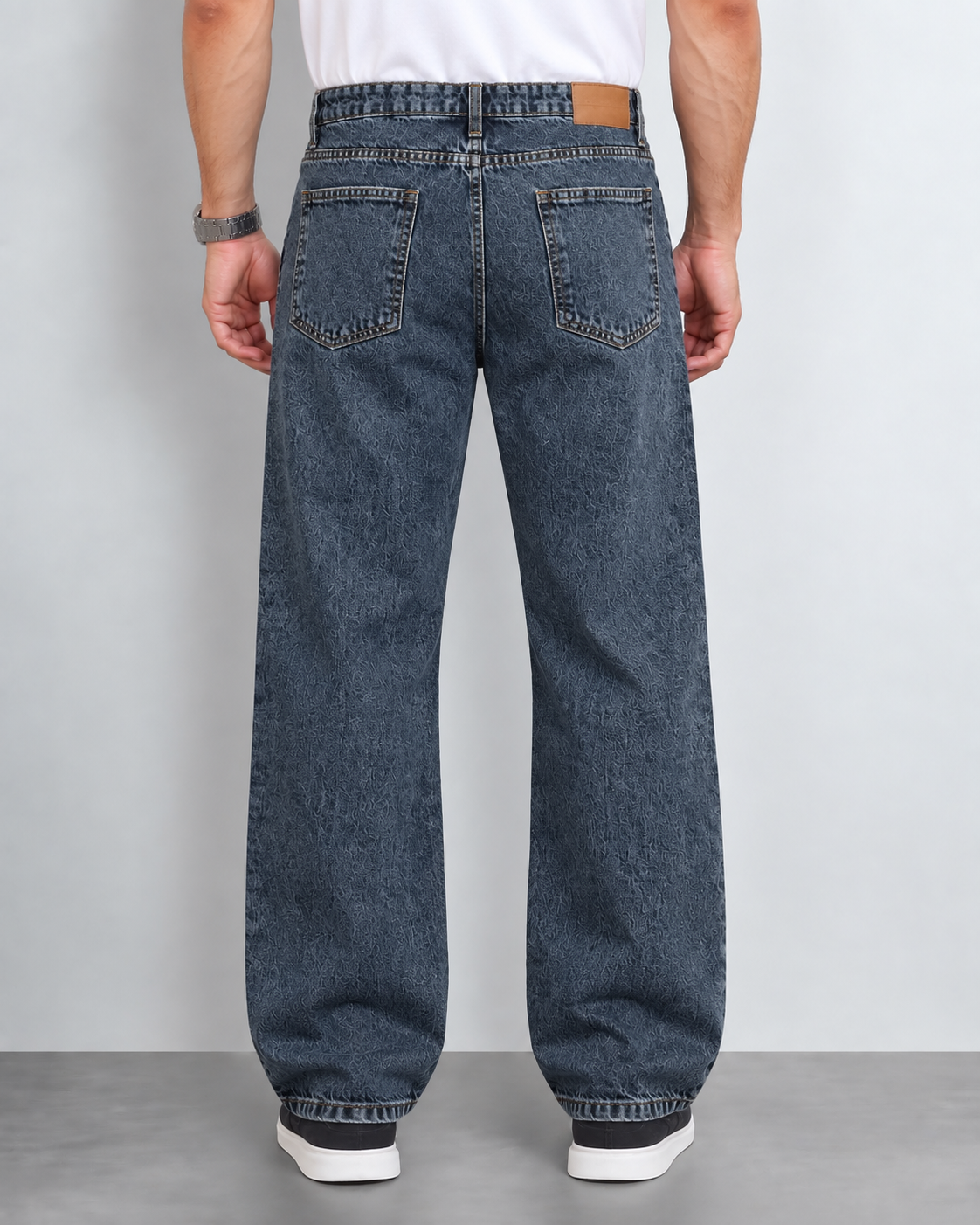 Men’s Blue Wide-Leg Textured Denim Jeans