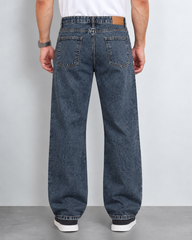 Men’s Blue Wide-Leg Textured Denim Jeans