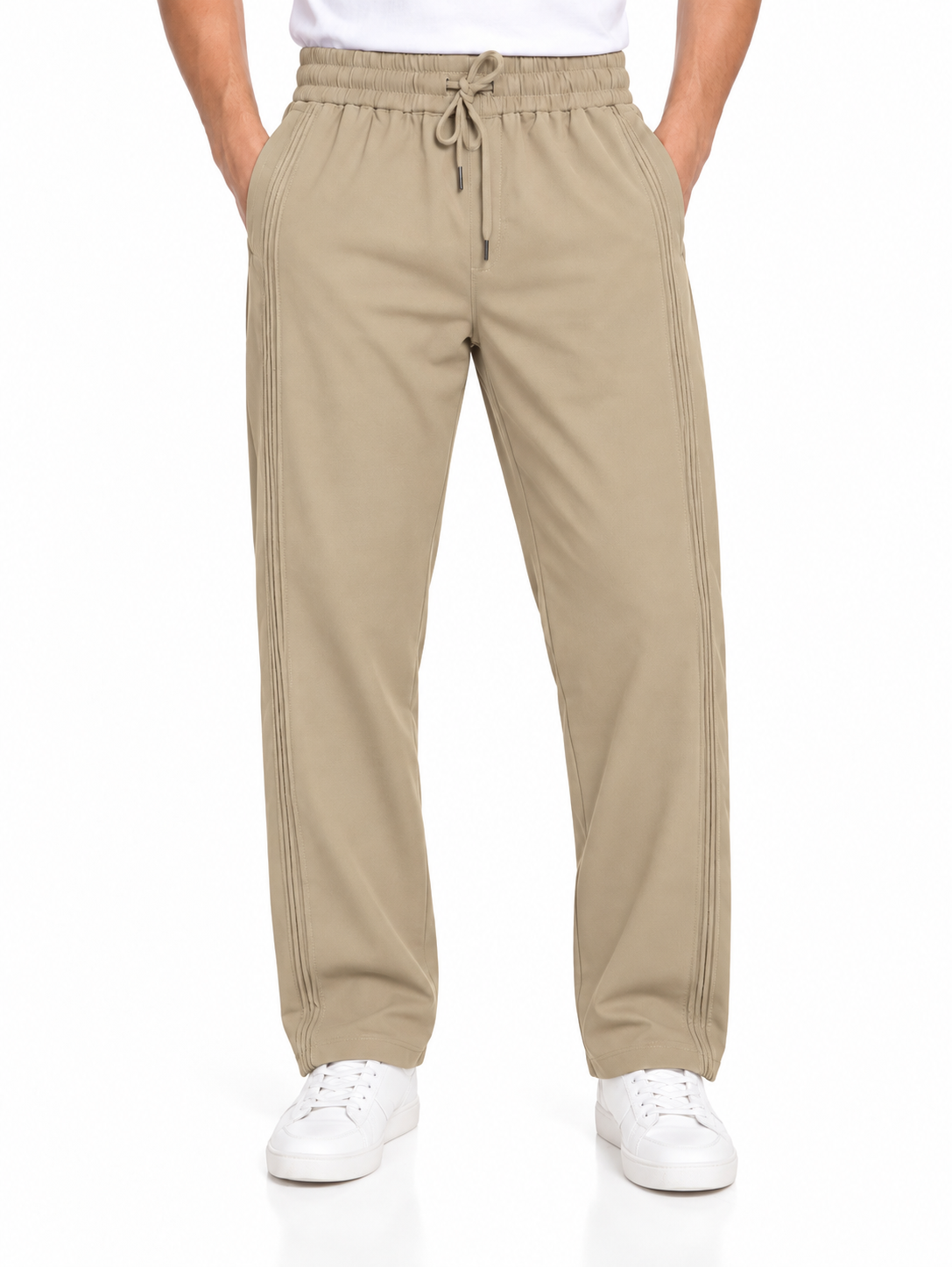 Men's Beige Relaxed Fit Trousers