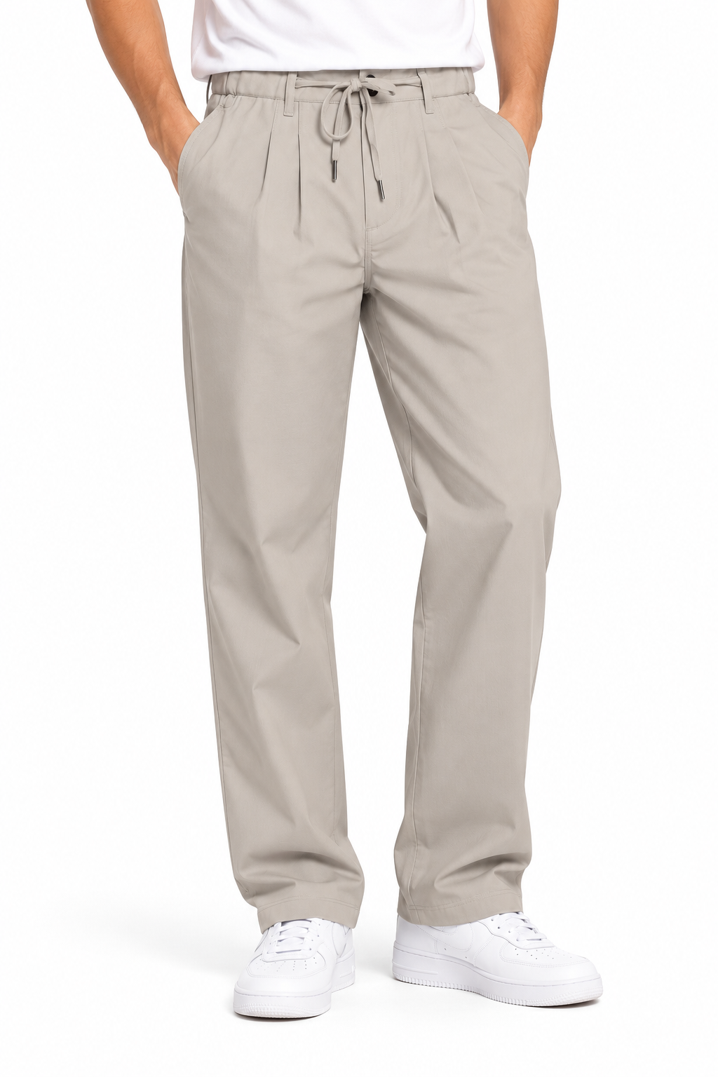 Men's Light Beige Relaxed Fit Trousers